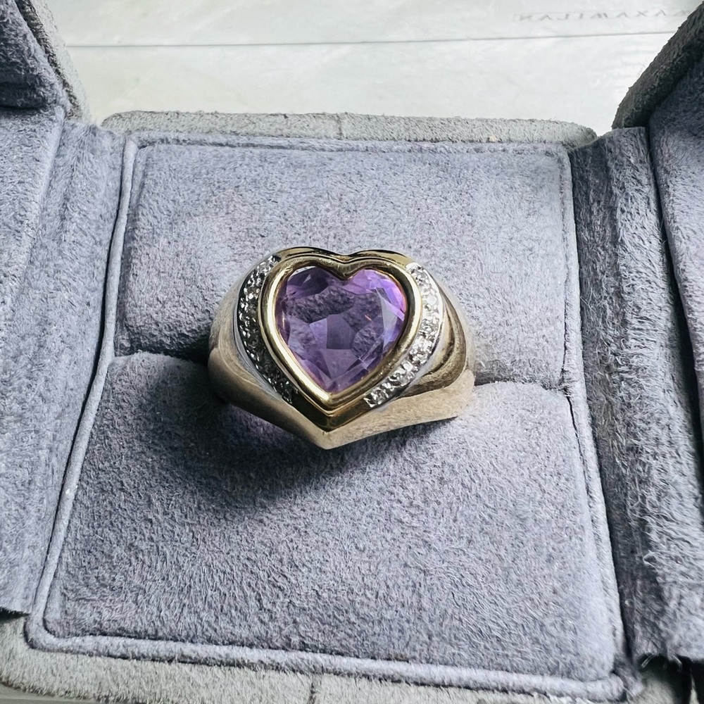 14k Gold and  Amethyst and Diamond’s Heart Ring 💛💜🤍